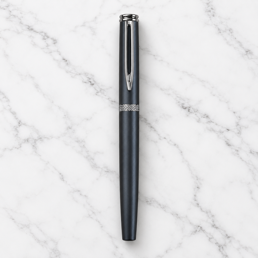 Metallic Glossy Gunmetal Magnetic Cap Roller Ball Pen – Blue Ink | 1 Extra Refill Free