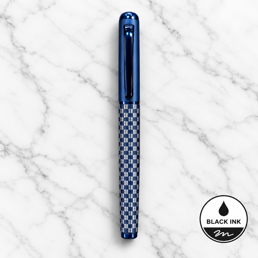 Matt Blue Grid Design Openable Ball Pen with Blue Cap & Clip | Black Ink | 1 Extra Refill