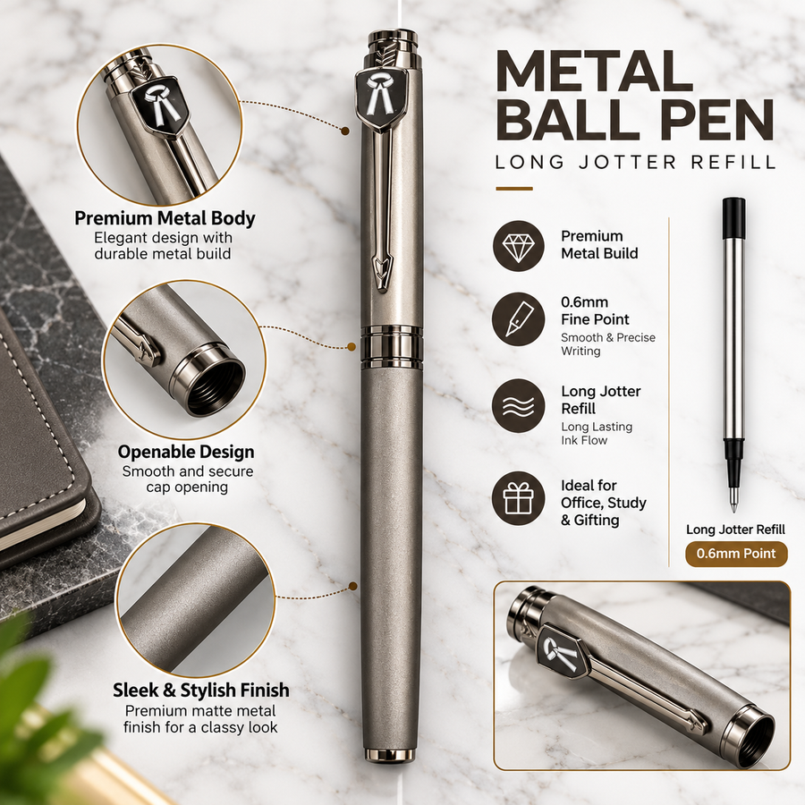 Matt Charcoal Gray Advocate Symbol Ball Pen with Gunmetal Cap | Openable Mechanism | Blue Ink | 1 Extra Refill Free