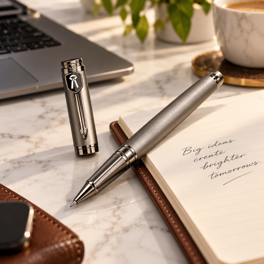 Matt Charcoal Gray Advocate Symbol Ball Pen with Gunmetal Cap | Openable Mechanism | Blue Ink | 1 Extra Refill Free