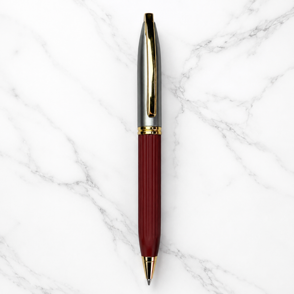 Ballpen Bazaar Silver & Orange Dual Tone Ball Pen with Leather Grip, Gold Clip, Twist Mechanism, Blue Ink