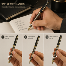 Ballpen Bazaar Metallic Gunmetal & Black Ball Pen with Gold Clip | Twist Mechanism | Blue Ink | Premium Metal Pen