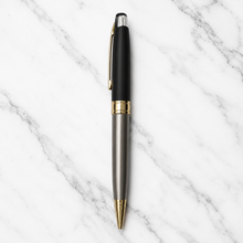 Ballpen Bazaar Metallic Gunmetal & Black Ball Pen with Gold Clip | Twist Mechanism | Blue Ink | Premium Metal Pen