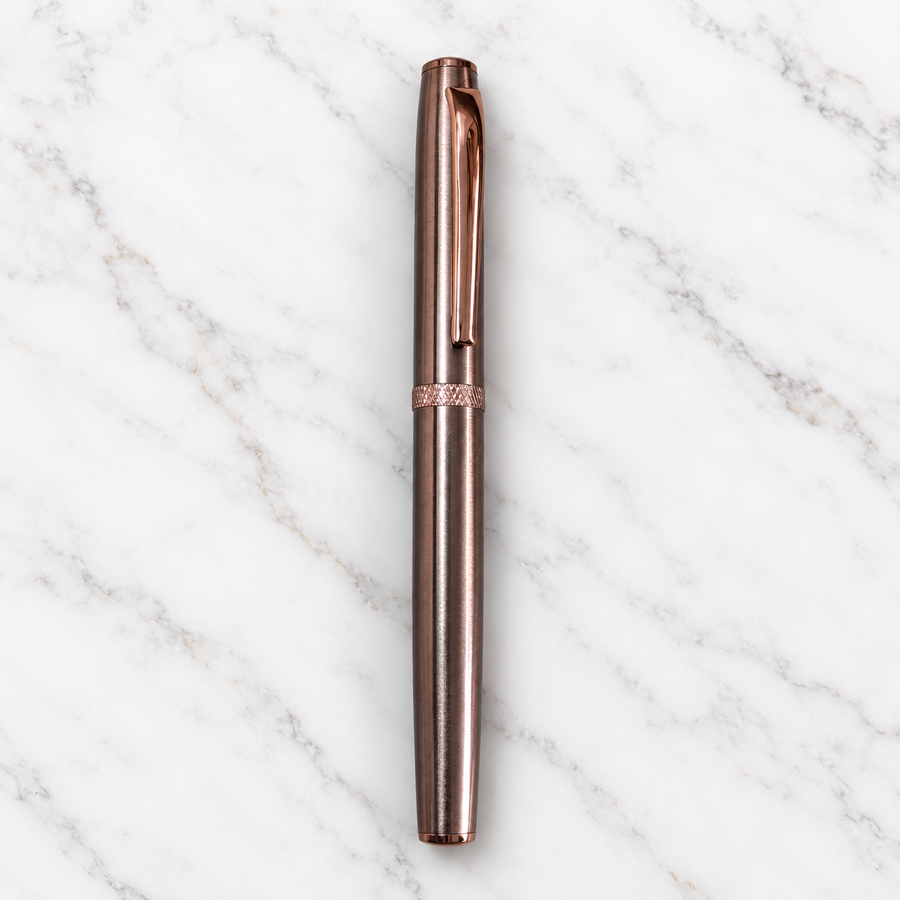 Metallic Glossy Brown Magnetic Cap Roller Ball Pen – Blue Ink | 1 Extra Refill