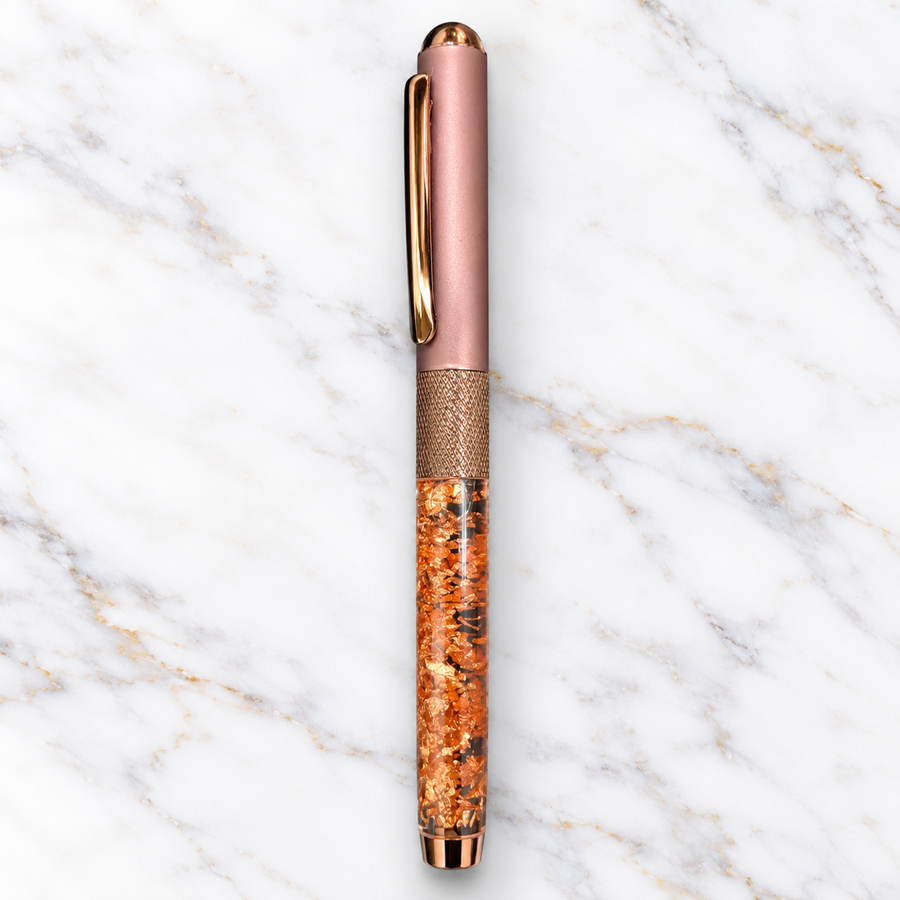 Ball Pen Bazaar Metallic Glossy Liquid Rose Gold Glitter Barrel Ball Pen with Rose Gold Cap | Openable | Blue Ink
