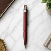 Ballpen Bazaar Matt Maroon Ball Pen with Silver Clip & Rudraksha Top | Twist Mechanism | Blue Ink | Premium Metal Ball Pen