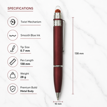 Ballpen Bazaar Matt Maroon Ball Pen with Silver Clip & Rudraksha Top | Twist Mechanism | Blue Ink | Premium Metal Ball Pen