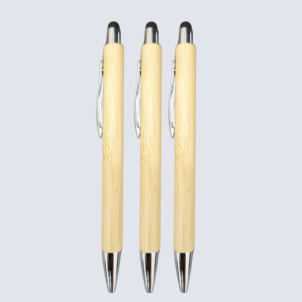 Set Of 3 Stylus Wooden Colour Ball Pens with Silver Clip
