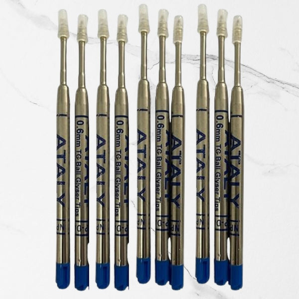 Set of 10 Premium Metal Jotter Refills – 0.6mm Fine Point | Smooth Blue Ink | Long-Lasting Writing Refill for Ball Pens