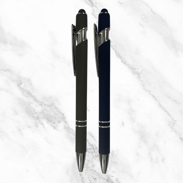 Set of 2 – Matt Gray & Matt Blue Stylus Ball Pens | Mobile Touch | Click Mechanism | Blue Ink