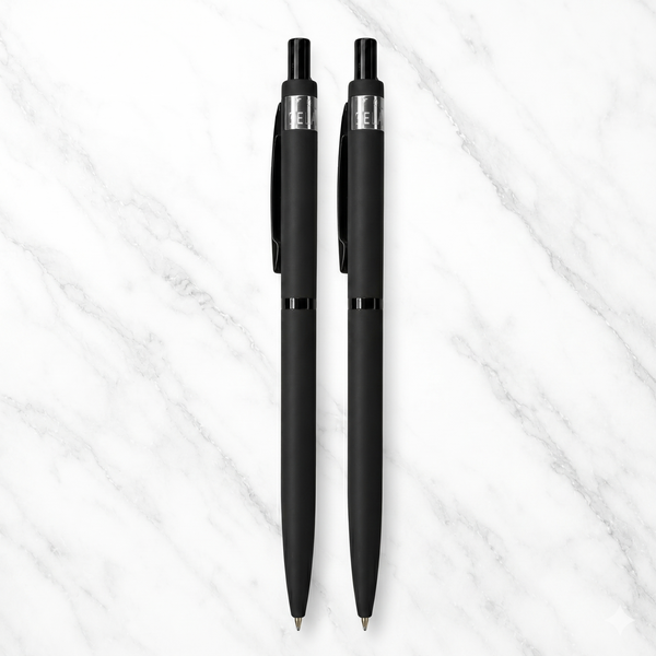 Set of 2 Matte Black Body Ball Pens – Click Mechanism | Blue Ink