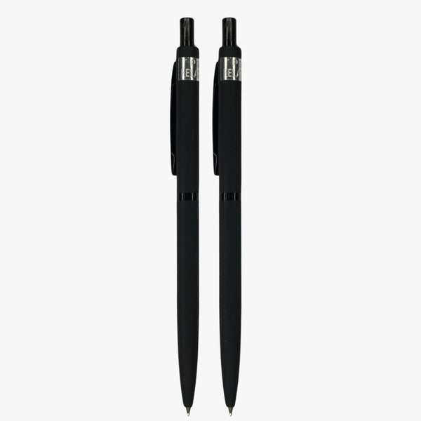 Set of 2 Matte Black Body Ball Pens with Black Clip | Click Mechanism | Smooth Blue Ink Writing