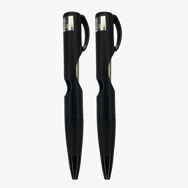 Set of 2 Matte Black Body Ball Pens with Black Clip | Slider Click Mechanism | Blue Ink