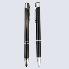 Set of 2 Metallic Glossy Ball Pens – Gray & Black Body with Silver Clip | Click Mechanism | Blue Ink