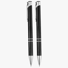 Set of 2 Metallic Glossy Black Body Ball Pens with Silver Clip | Click Mechanism | Smooth Blue Ink