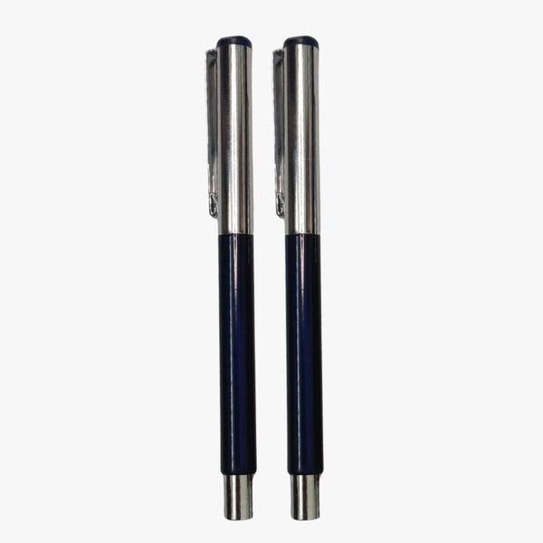 Set of 2 Metallic Glossy Blue Colour Body with Silver Cap Openable Mechanism Ball Pen – Smooth Blue Ink