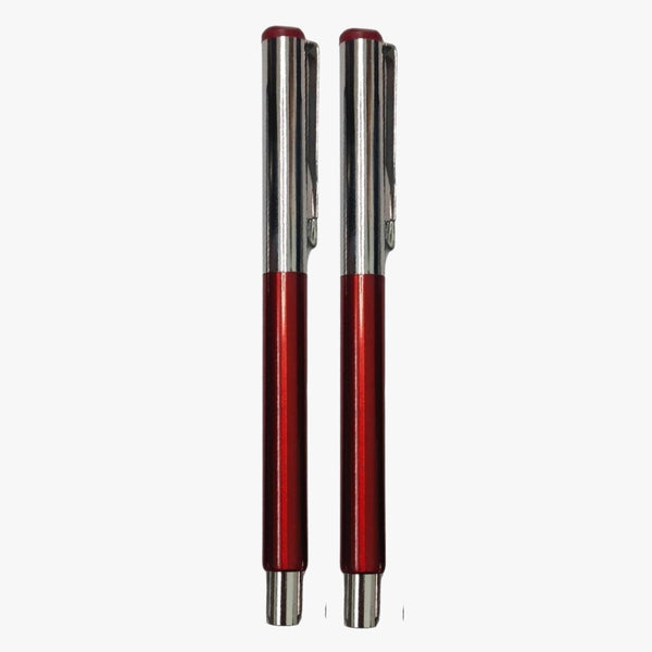 Set of 2 Metallic Glossy Red Body Ball Pens with Silver Cap – Openable Mechanism | Smooth Blue Ink Writing