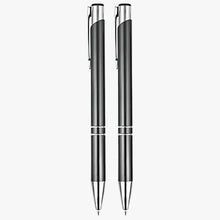 Set of 2 Metallic Gray Body with Silver Clip Click Mechanism Ball Pen – Blue Ink