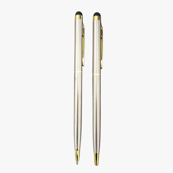 Set of 2 Silver & Gold Twist Ball Pens | Luxury Writing Pen Set for Men & Women | 0.6mm Screw Type Blue Ink Refill