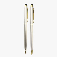 Set of 2 Silver & Gold Twist Ball Pens | Luxury Writing Pen Set for Men & Women | 0.6mm Screw Type Blue Ink Refill
