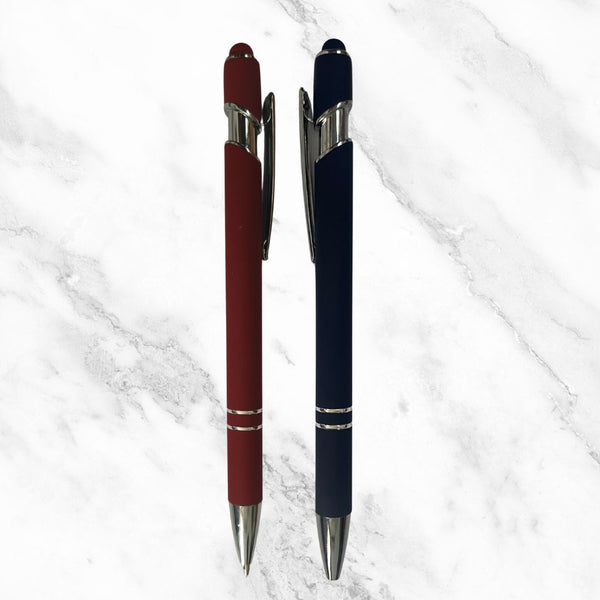 Set of 2 Stylus Ball Pens – Matte Red & Blue Body with Silver Accents | Mobile Touch Click Mechanism | Blue Ink