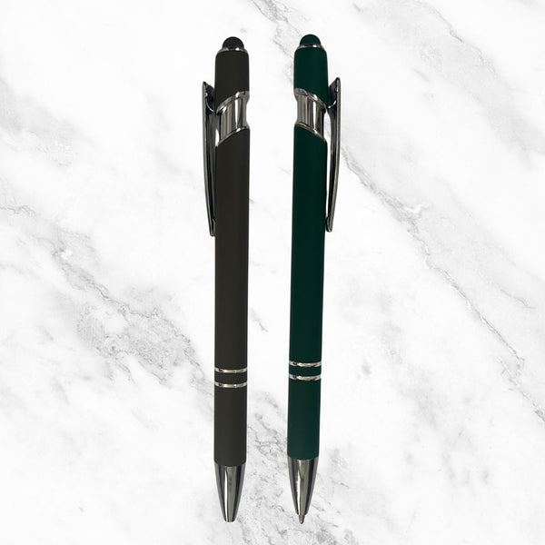 Set of 2 Stylus Mobile Touch Ball Pens – Matte Gray & Green | Blue Ink