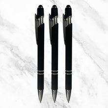 Set of 3 Matte Black Body Ball Pens – Silver Clip | Stylus Mobile Touch | Click Mechanism | Blue Ink