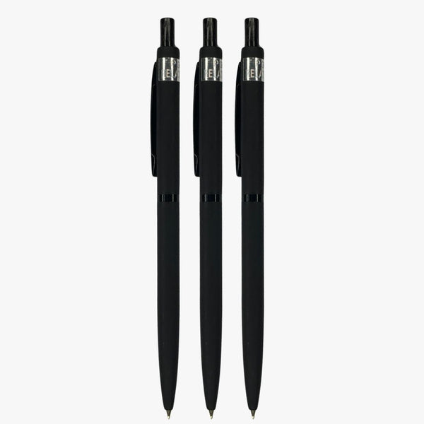 Set of 3 Matte Black Body Ball Pens with Black Clip | Click Mechanism | Smooth Blue Ink Writing