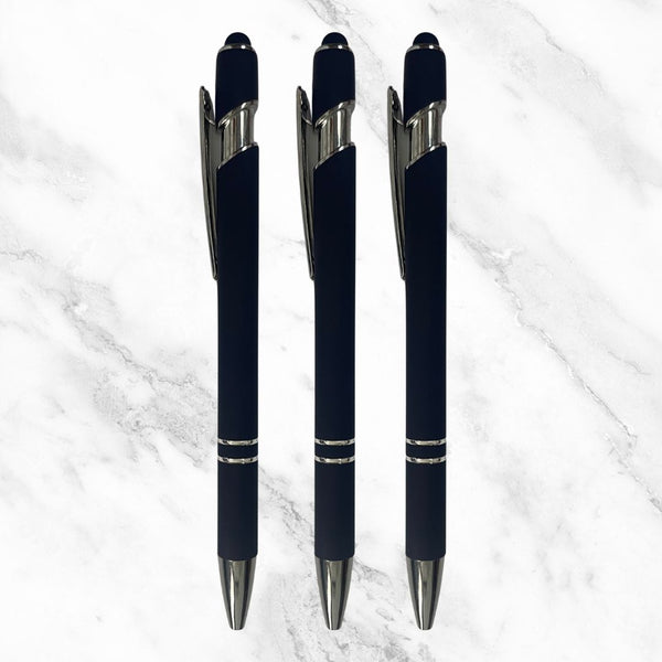 Set of 3 Matte Blue Stylus Ball Pens – Silver Clip | Mobile Touch & Click Mechanism | Blue Ink