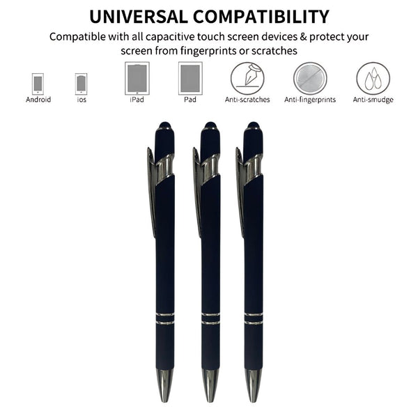 Set of 3 Matte Blue Stylus Ball Pens – Silver Clip | Mobile Touch & Click Mechanism | Blue Ink