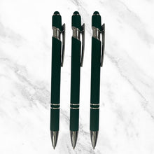 Set of 3 Matte Green Stylus Ball Pens – Mobile Touch & Silver Clip | Blue Ink