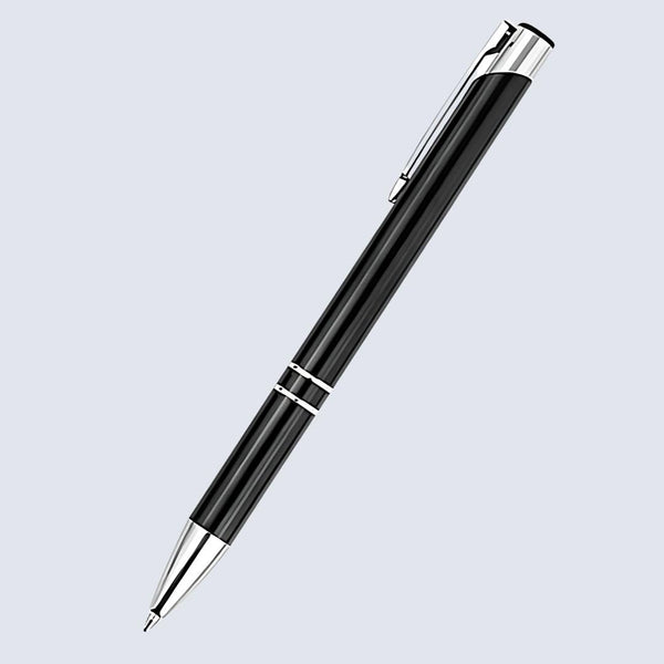 Set of 3 Metallic Glossy Ball Pens – Black, Blue & Gray Body with Silver Clip