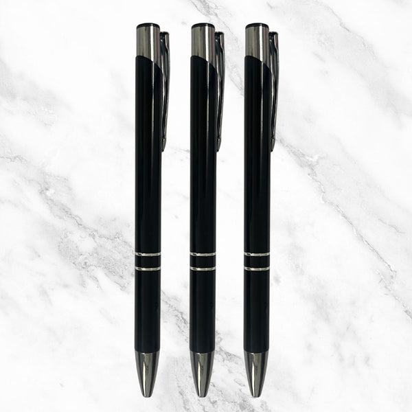 Set of 3 Metallic Glossy Black Ball Pens – Silver Clip | Click Mechanism | Blue Ink | Premium Smooth Writing Set