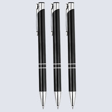 Set of 3 Metallic Glossy Black Body Ball Pens with Silver Clip | Click Mechanism | Smooth Blue Ink