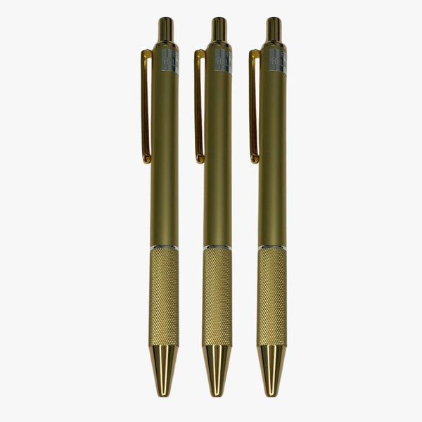 Set of 3 Metallic Glossy Gold Colour Ball Pens with Gold Clip | Click Mechanism | Smooth Blue Ink Writing