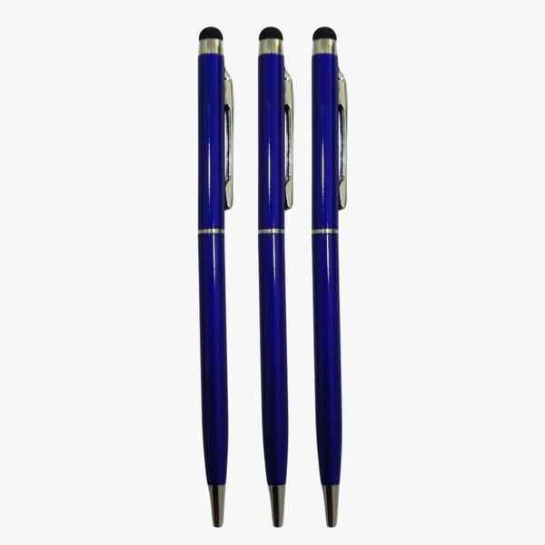Set of 3 Premium Blue Stylus Twist Ball Pens for Men & Women | Silver Clip | 0.6mm Screw-Type Blue Ink Refills