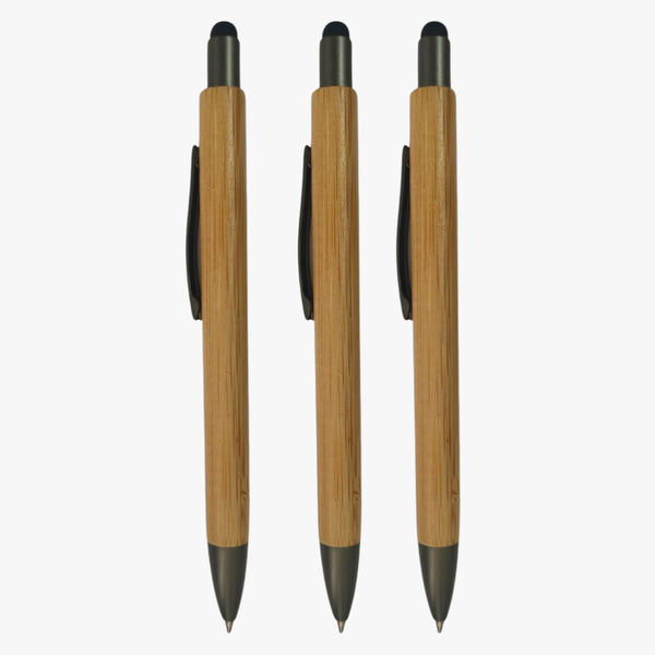 Set of 3 Stylus Wooden Colour Body with Silver Clip | Click Mechanism Ball Pen – Smooth Blue Ink