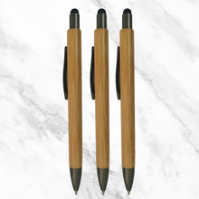 Set of 3 Wooden Finish Stylus Ball Pens – Silver Clip | Mobile Touch | Blue Ink