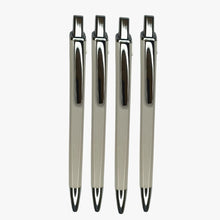 Set of 4 White Plastic Ball Pens with Silver Clip | Blue Ink