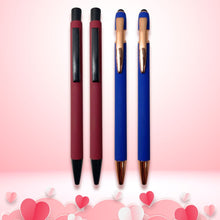 Set of 4 Premium Ball Pens – 2 Stylus Matte Blue Pens with Copper Clip & 2 Matte Maroon Pens with Black Clip | Click Mechanism | Blue Ink | Valentine Gift Set