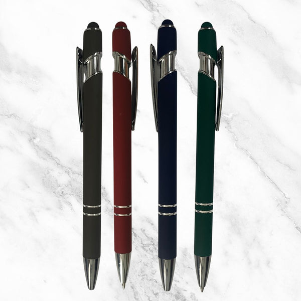 Set of 4 Stylus Ball Pens – Matt Gray, Maroon, Blue & Green | Click Mechanism | Mobile Touch Tip