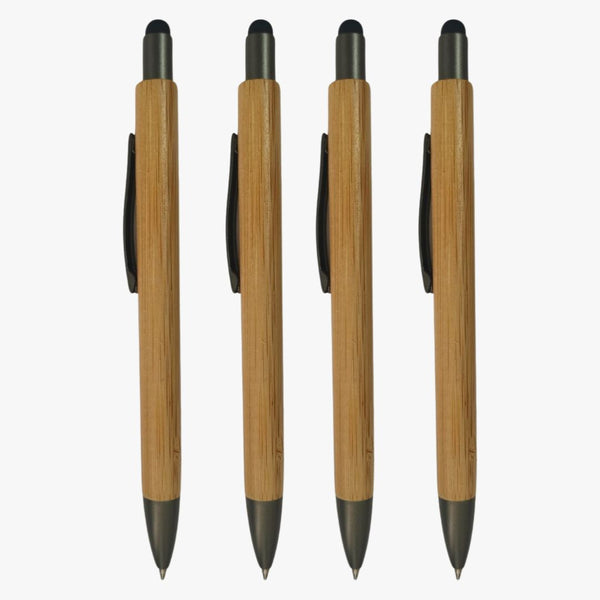Set of 4 Stylus Wooden Colour Body Ball Pens with Silver Clip | Click Mechanism | Blue Ink