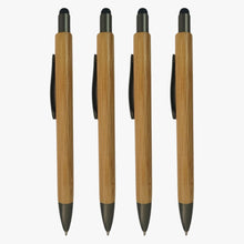 Set of 4 Stylus Wooden Colour Body Ball Pens with Silver Clip | Click Mechanism | Blue Ink