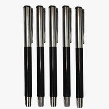 Set of 5 Metallic Glossy Black Body Ball Pens with Silver Cap – Openable Mechanism | Blue Ink