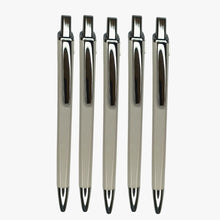 Set of 5 White Body Ball Pens with Silver Clip | Blue Ink 