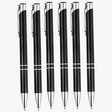 Set of 6 Metallic Glossy Black Ball Pens with Silver Clip | Click Mechanism | Smooth Blue Ink