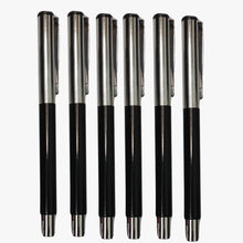 Set of 6 Metallic Glossy Black Body Ball Pens with Silver Cap