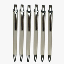 Set of 6 Plastic White Body Ball Pens with Silver Clip | Click Mechanism | Smooth Blue Ink Writing