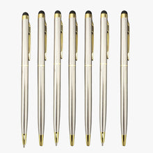 Set of 7 Silver Gold Twist Ball Pens | 0.6mm Blue Ink | Screw Type Refill | Smooth Writing | Premium Men & Women Gift Pen Set