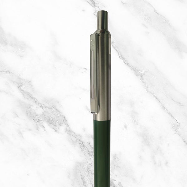 Stylish Silver & Green Ball Pen – Click Mechanism | Blue Ink | Silver Clip